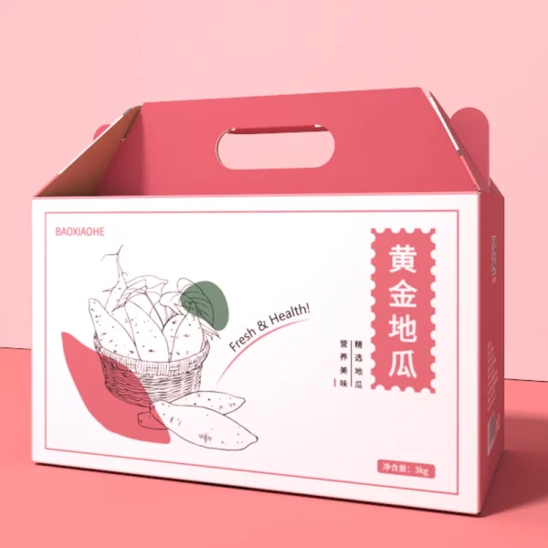 Food Grade Recycled Corrugated Packaging Paper Box With Handle For Sweet Potato 4