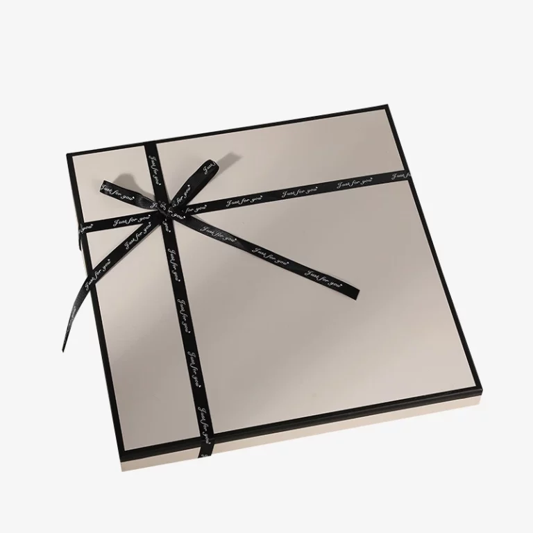 Simple Beige Square Top And Bottom Cover Scarf Box With Bow