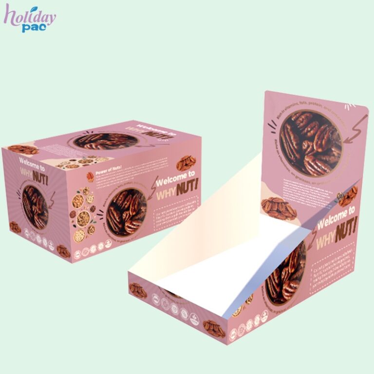 Custom Shelf Ready Packaging with Tear Top & Tuck In Lid for Nut Pouches