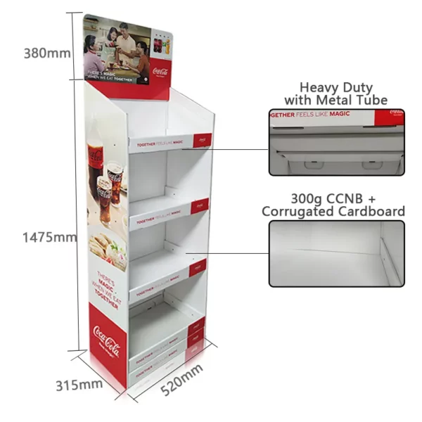 Beverage Cardboard Retail Floor Display Stand Customized Cola Bottle Drink 5